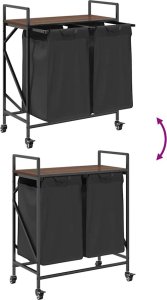 Kosz na pranie vidaXL Kosz na pranie 2 przegrody z kółkami, brązowy dąb 9