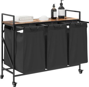 vidaXL Kosz na pranie 3 przegrody z kółkami, przydymiony dąb 4