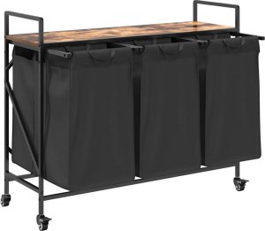 vidaXL Kosz na pranie 3 przegrody z kółkami, przydymiony dąb 5