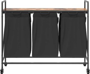 vidaXL Kosz na pranie 3 przegrody z kółkami, przydymiony dąb 6