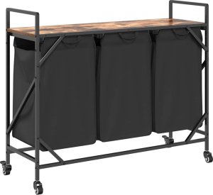 vidaXL Kosz na pranie 3 przegrody z kółkami, przydymiony dąb 8