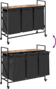 vidaXL Kosz na pranie 3 przegrody z kółkami, przydymiony dąb 9