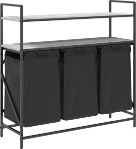 Kosz na pranie 3 przegrody z półkami, szary dąb sonoma 2