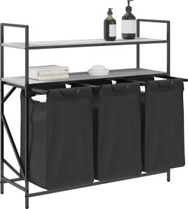 Kosz na pranie 3 przegrody z półkami, szary dąb sonoma 4