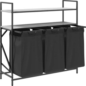 Kosz na pranie 3 przegrody z półkami, szary dąb sonoma 5