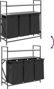 Kosz na pranie 3 przegrody z półkami, szary dąb sonoma 10