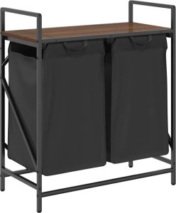 Kosz na pranie 2 przegrody z półką, brązowy dąb 2