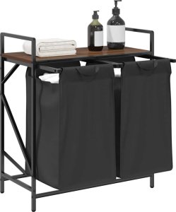 Kosz na pranie 2 przegrody z półką, brązowy dąb 4