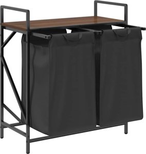 Kosz na pranie 2 przegrody z półką, brązowy dąb 5