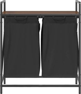 Kosz na pranie 2 przegrody z półką, brązowy dąb 6