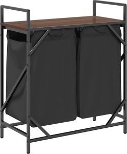 Kosz na pranie 2 przegrody z półką, brązowy dąb 8