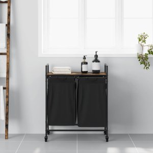 Kosz na pranie 2 przegrody z kółkami, przydymiony dąb 3