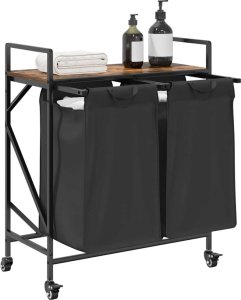 Kosz na pranie 2 przegrody z kółkami, przydymiony dąb 4