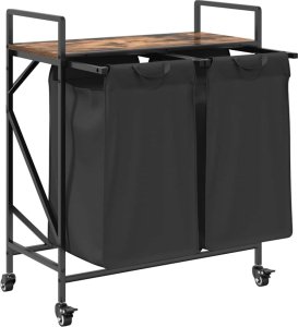 Kosz na pranie 2 przegrody z kółkami, przydymiony dąb 5