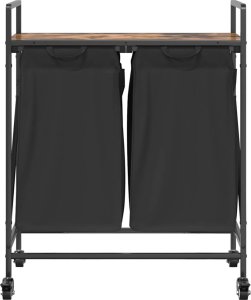 Kosz na pranie 2 przegrody z kółkami, przydymiony dąb 6