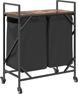 Kosz na pranie 2 przegrody z kółkami, przydymiony dąb 8