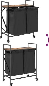 Kosz na pranie 2 przegrody z kółkami, przydymiony dąb 9