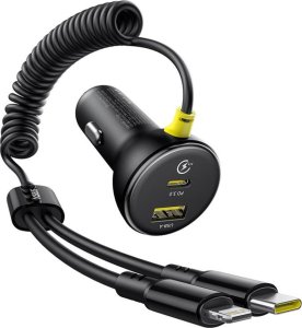 Baseus Okrągła plastikowa ładowarka samochodowa (U+C) + kabel C&L 60W Czarny 1