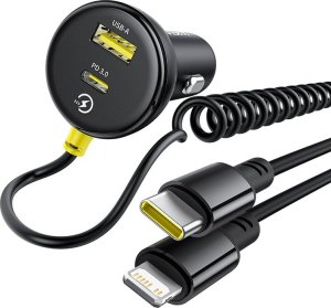 Baseus Okrągła plastikowa ładowarka samochodowa (U+C) + kabel C&L 60W Czarny 2