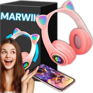 SŁUCHAWKI BEZPRZEWODOWE DLA DZIECI BLUETOOTH NAUSZNE KOCIE USZY ŚWIECĄCE 8H 1