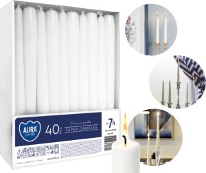 AURA Świece Stołowe Stożkowe Białe 40 szt. 30-40-090 2