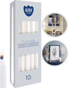 AURA Świece Stołowe Stożkowe Białe 7h 10 szt. s30-090 2