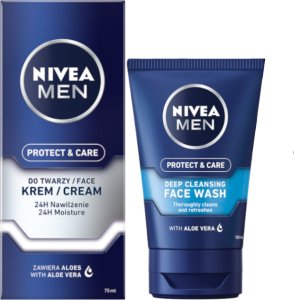 NIVEA MEN PROTECT&CARE Żel do mycia twarzy 100ml + Krem kojący 75ml 1
