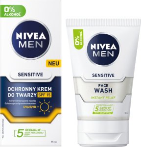 NIVEA MEN SENSITIVE Żel do mycia twarzy 100ml + Krem z filtrem SPF15 75ml 1