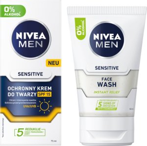 NIVEA MEN SENSITIVE Żel do mycia twarzy 100ml + Krem ochronny SPF 15 75ml 1