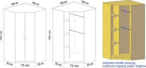Bestseller Szafa Narożna z drążkiem i półkami Sz06 Dąb Sonoma-Biały 55x106x193 cm 2