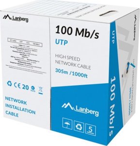 Kabel LAN UTP 100Mb/s 305m drut cca niebieski 1