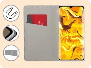 ETUI Z KLAPKĄ DO HUAWEI P30 PRO GRANATOWE MAGNETYCZNE ZAMYKANE KABURA CASE 3