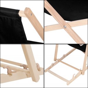 Leżak ogrodowy, drewniany z 3-stopniową regulacją, plażowy, balkonowy, czarny UNIWERSALNY 15