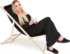 Leżak ogrodowy, drewniany z 3-stopniową regulacją, plażowy, balkonowy, czarny UNIWERSALNY 17