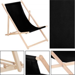 Leżak ogrodowy, drewniany z 3-stopniową regulacją, plażowy, balkonowy, czarny UNIWERSALNY 20