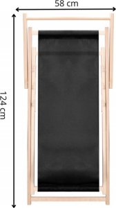 Leżak ogrodowy, drewniany z 3-stopniową regulacją, plażowy, balkonowy, czarny UNIWERSALNY 2