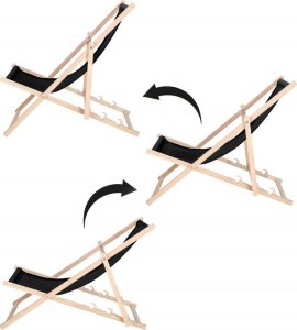 Leżak ogrodowy, drewniany z 3-stopniową regulacją, plażowy, balkonowy, czarny UNIWERSALNY 3