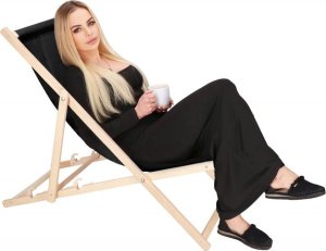 Leżak ogrodowy, drewniany z 3-stopniową regulacją, plażowy, balkonowy, czarny UNIWERSALNY 8