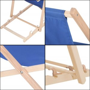 Leżak ogrodowy, drewniany z 3-stopniową regulacją, plażowy, balkonowy, niebieski UNIWERSALNY 12