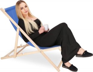 Leżak ogrodowy, drewniany z 3-stopniową regulacją, plażowy, balkonowy, niebieski UNIWERSALNY 21