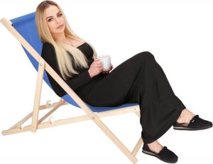 Leżak ogrodowy, drewniany z 3-stopniową regulacją, plażowy, balkonowy, niebieski UNIWERSALNY 3