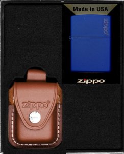 Zestaw ZIPPO Zapalniczka ROYAL BLUE MATTE LOGO Prezentowy No2 1
