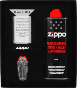 Pudełko upominkowe na zapalniczkę ZIPPO z benzyną i kamieniami krzesiwowymi 1