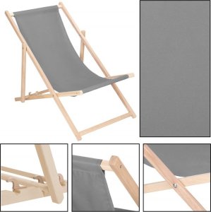 Leżak ogrodowy, drewniany z 3-stopniową regulacją, plażowy, balkonowy, szary UNIWERSALNY 12