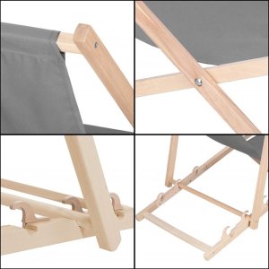 Leżak ogrodowy, drewniany z 3-stopniową regulacją, plażowy, balkonowy, szary UNIWERSALNY 13