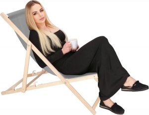 Leżak ogrodowy, drewniany z 3-stopniową regulacją, plażowy, balkonowy, szary UNIWERSALNY 4