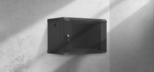 Szafa instalacyjna rack wisząca 19" 6U 540x350 czarna drzwi przeszklone LANBERG (Flat Pack) 1
