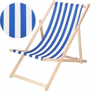 Leżak ogrodowy, drewniany z 3-stopniową regulacją, plażowy, balkonowy, biało-niebieskie pasy UNIWERSALNY 1