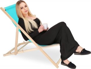 Leżak ogrodowy, drewniany z 3-stopniową regulacją, plażowy, balkonowy, turkusowy UNIWERSALNY 3