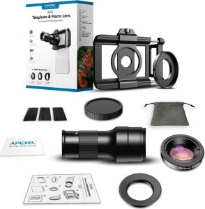 Zestaw Obiektywów APEXEL 2w1 Obiektyw TELE 6x + Makro 150mm do Telefonu / APL-TM6 4